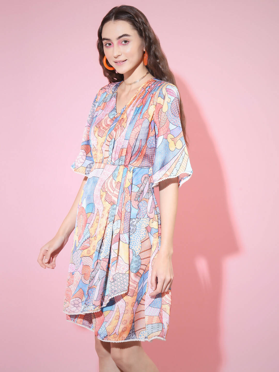 Myshka Women's Multi Abstract Printed Empire Dress - Distacart