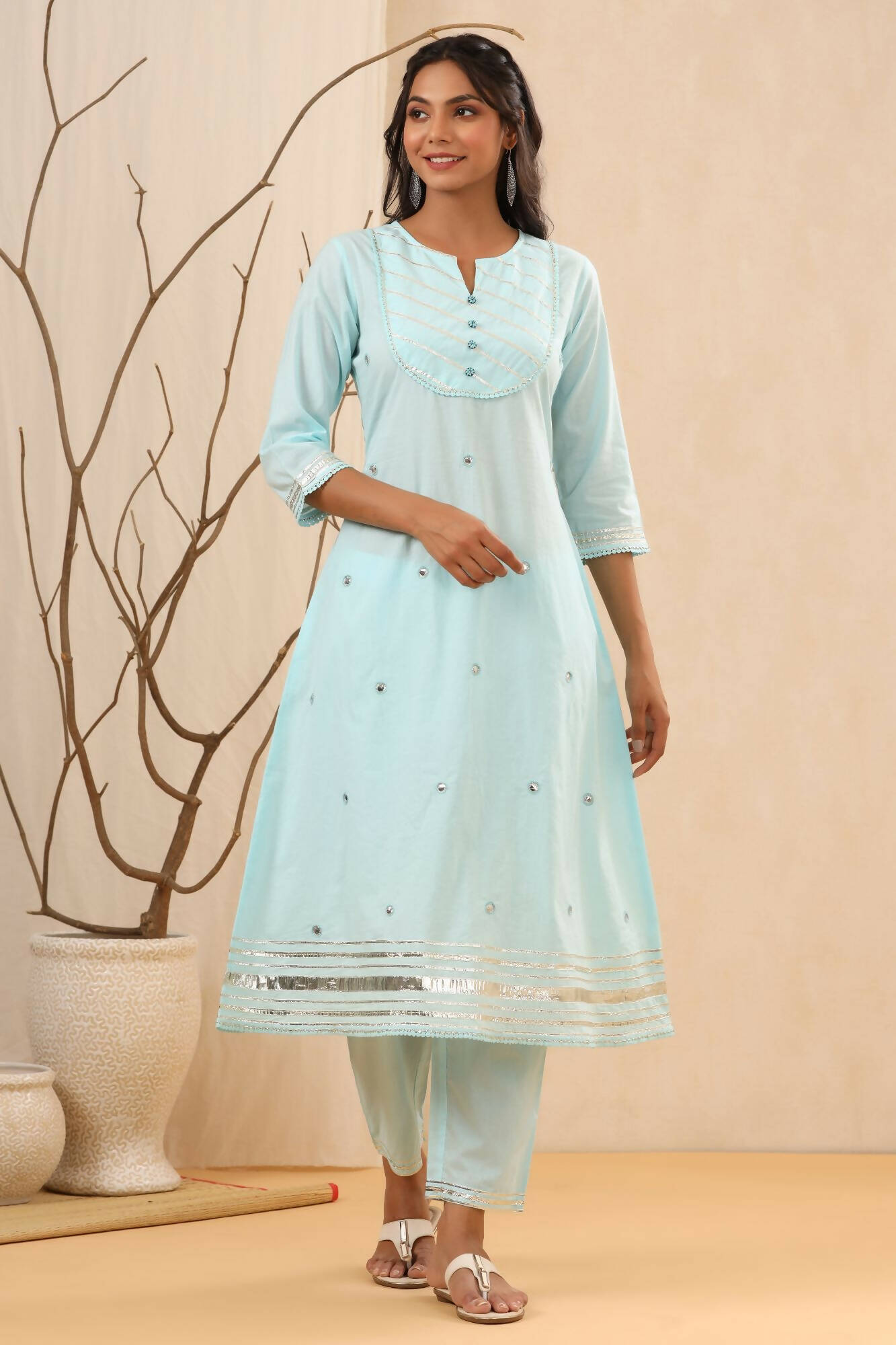 Juniper Women Skyblue Cambric Gotta Work Straight Kurta Sets - Distacart