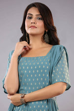 Thumbnail for Juniper Women Teal Georgette Foil Printed Draped Jumpsuit - Distacart