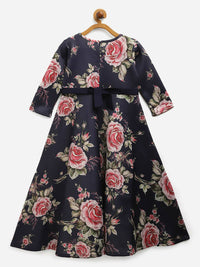Thumbnail for Ahalyaa Navy Blue Digital Print Floral Kids Dress For Girls - Distacart