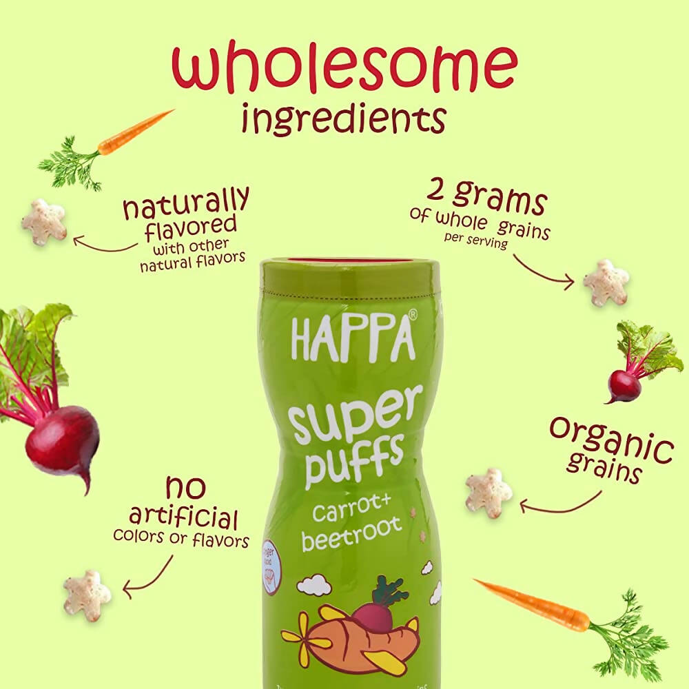 Happa Multigrain Carrot & Beetroot Melts Super Puffs (8 Months+) - Distacart
