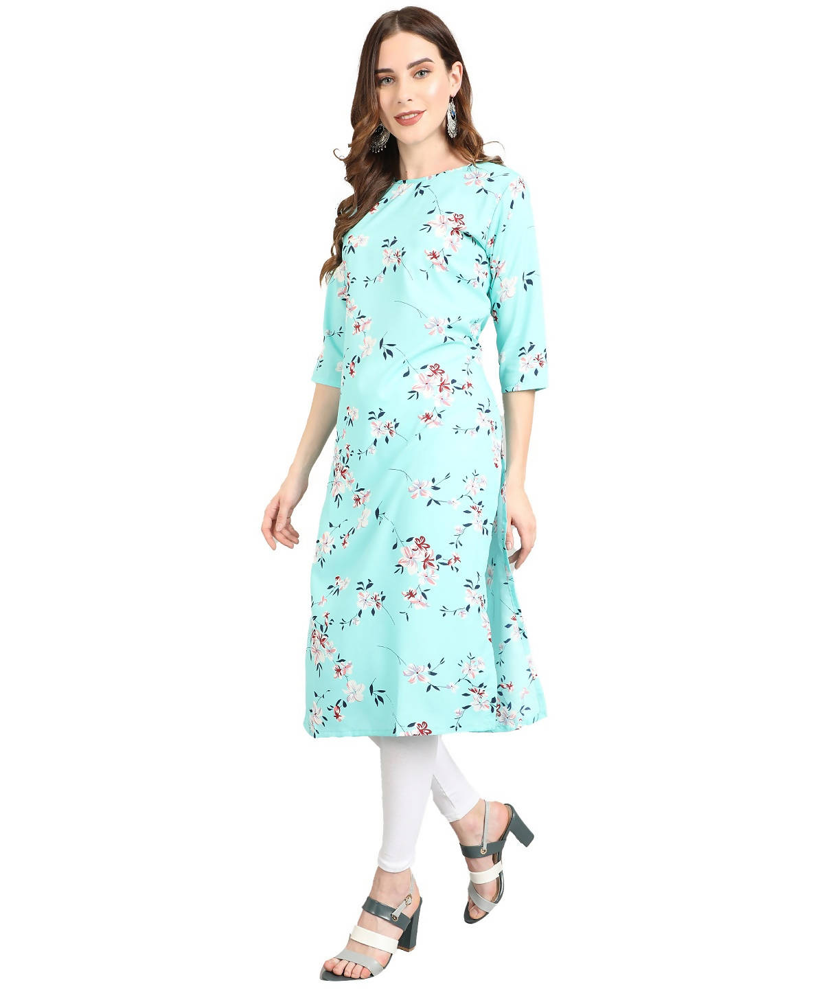Vamika Sky Blue French Crepe Printed Party Wear/Casual Wear Kurti - Distacart