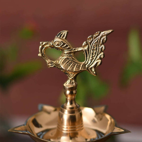 CraftVatika Gold-Toned Brass Peacock Mahabharat Diya - Distacart