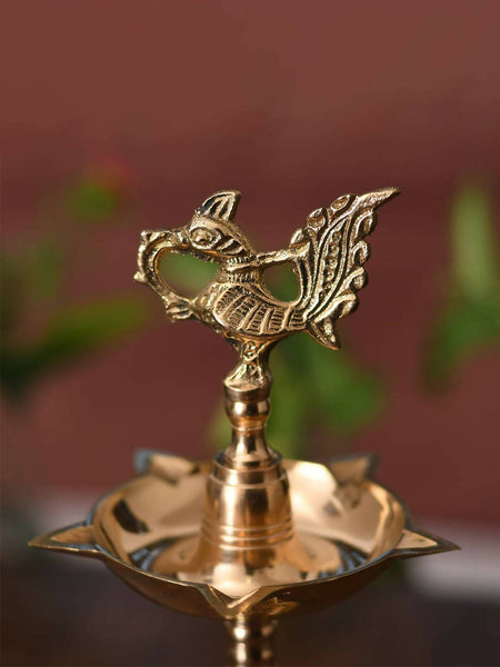 CraftVatika Gold-Toned Brass Peacock Mahabharat Diya - Distacart