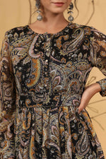 Thumbnail for Juniper Women Black Chiffon Printed Flared Dress - Distacart