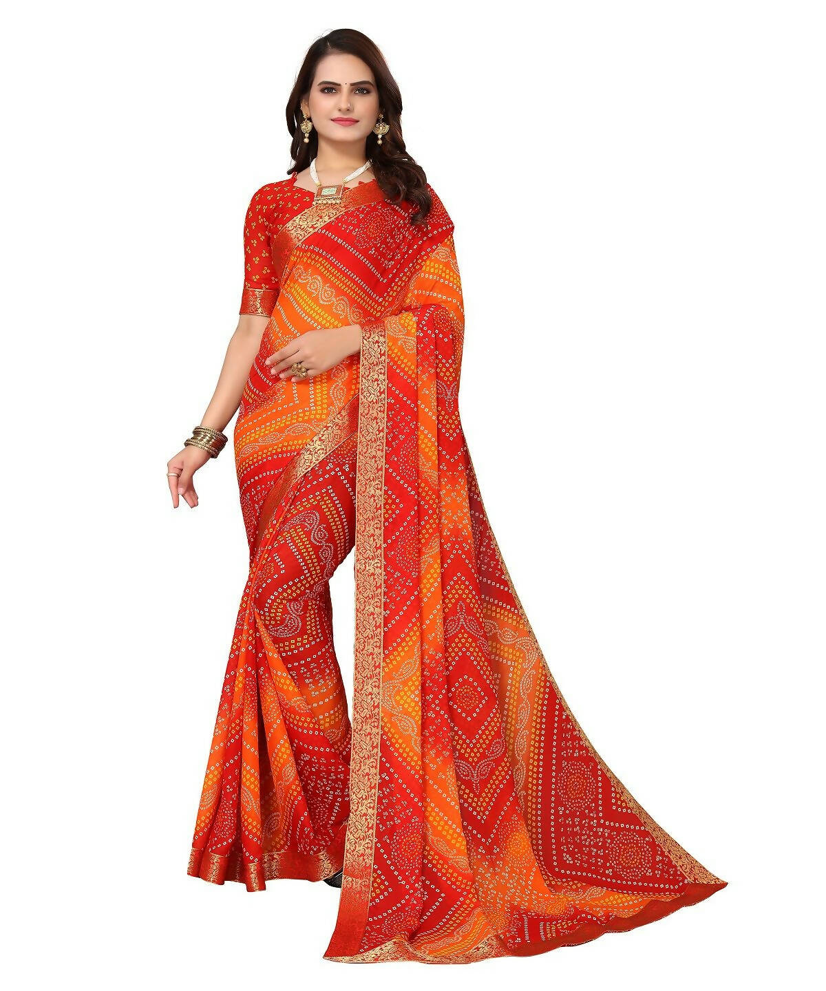Vamika Red Georgette Printed With Lace Saree (VERA RED) - Distacart