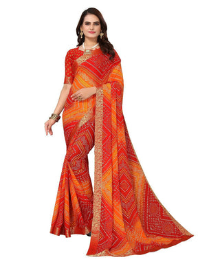 Vamika Red Georgette Printed With Lace Saree (VERA RED) - Distacart