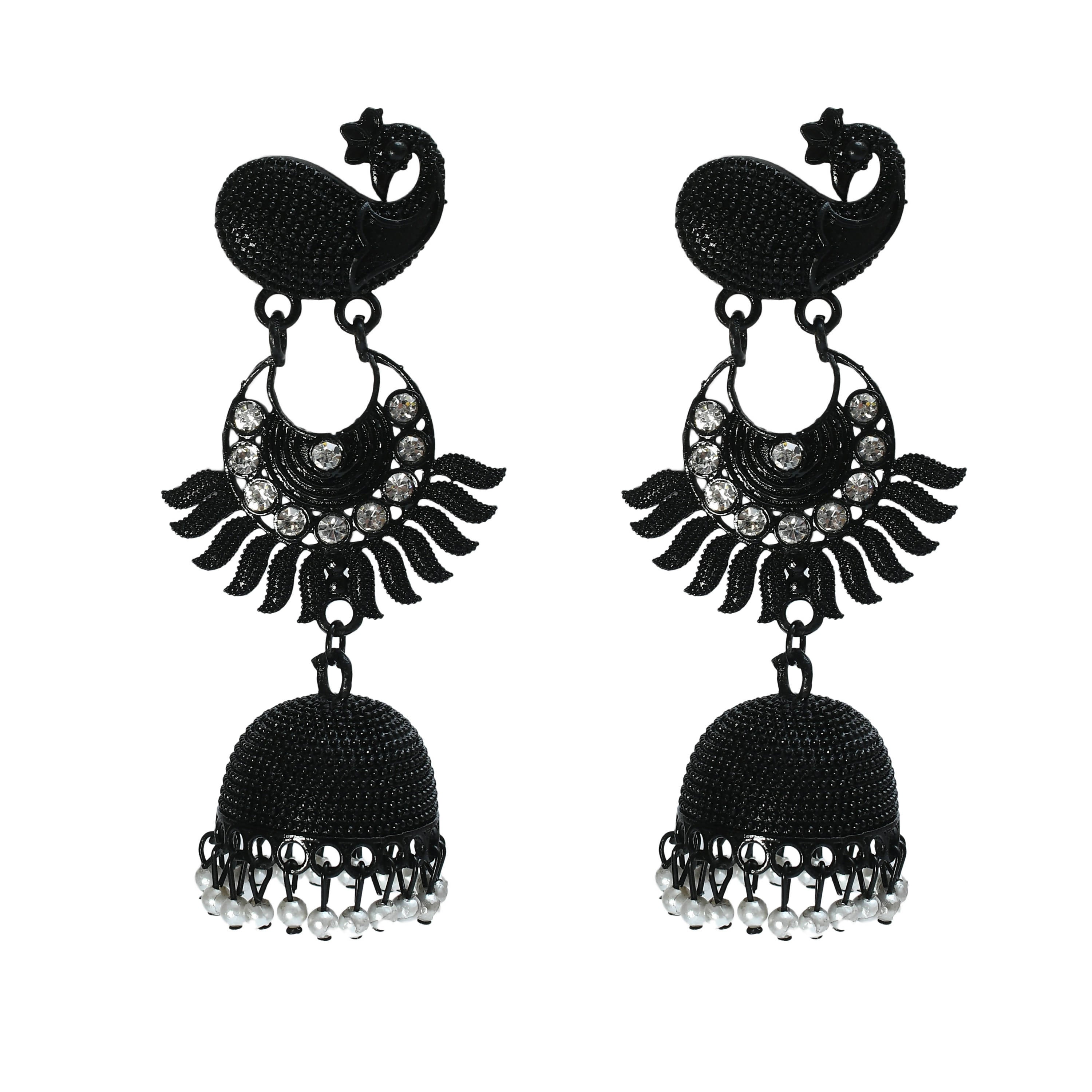 Mominos Fashion Johar Kamal Black Color Peacock Earrings Jhumka - Distacart