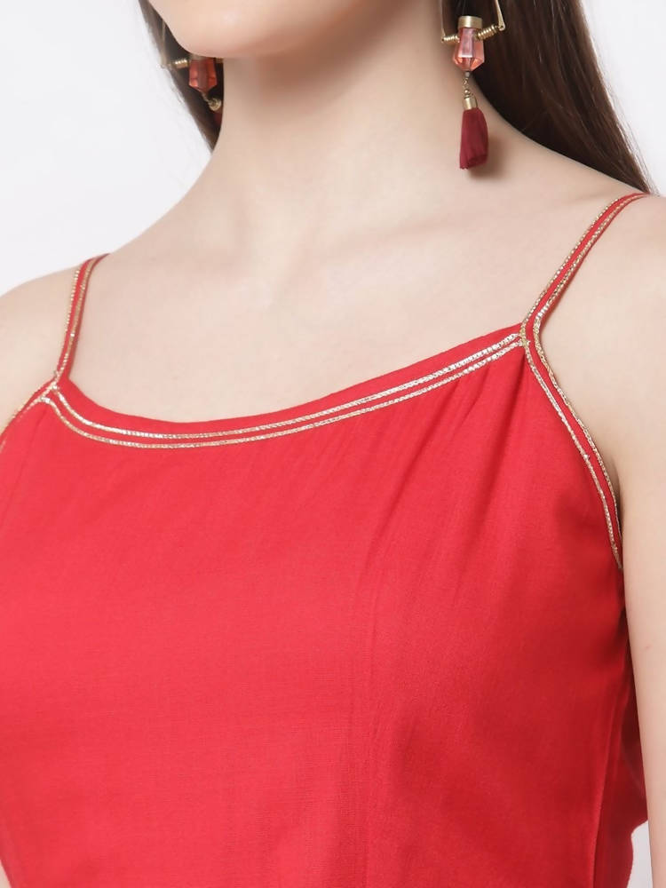 Myshka Red Color Silk blend Solid Kurta With Dupatta Set