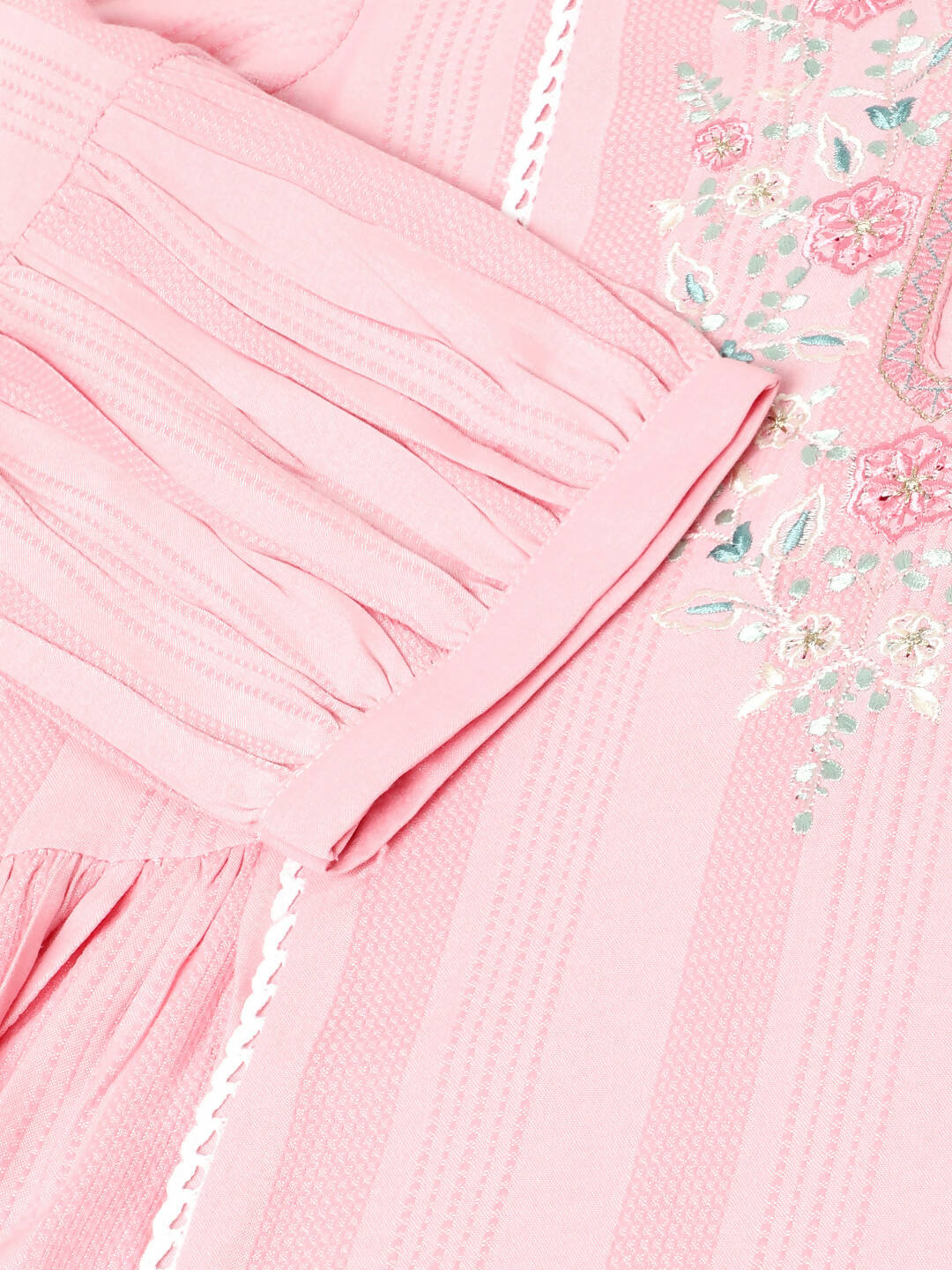Pink Viscose Rayon Yoke Embroidered A-line Top - Tarini - Distacart