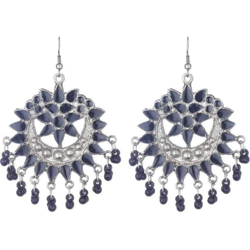 Oxidized Black Alloy Beads And Stones Chandbali Earrings