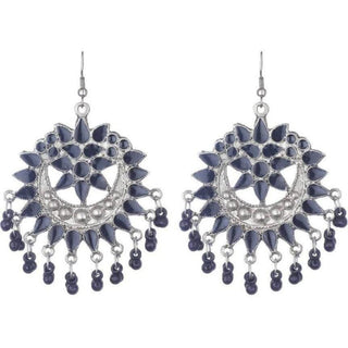Oxidized Black Alloy Beads And Stones Chandbali Earrings