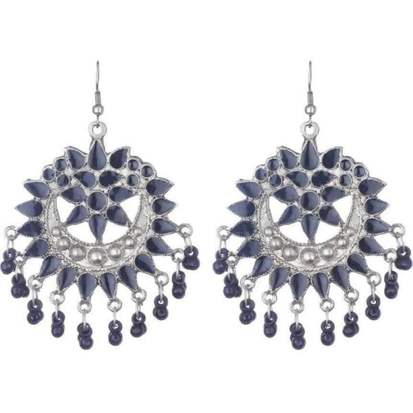 Oxidized Black Alloy Beads And Stones Chandbali Earrings