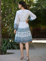 Thumbnail for Juniper Women Off-White Georgette Printed Short Tiered Dress with Embroidered Yoke - Distacart