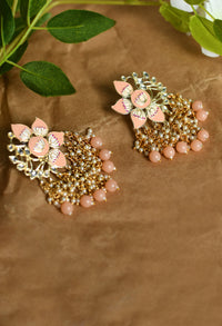 Thumbnail for Mominos Fashion Johar Kamal Gold-Plated Kundan Peach Meenakari Earrings - Distacart