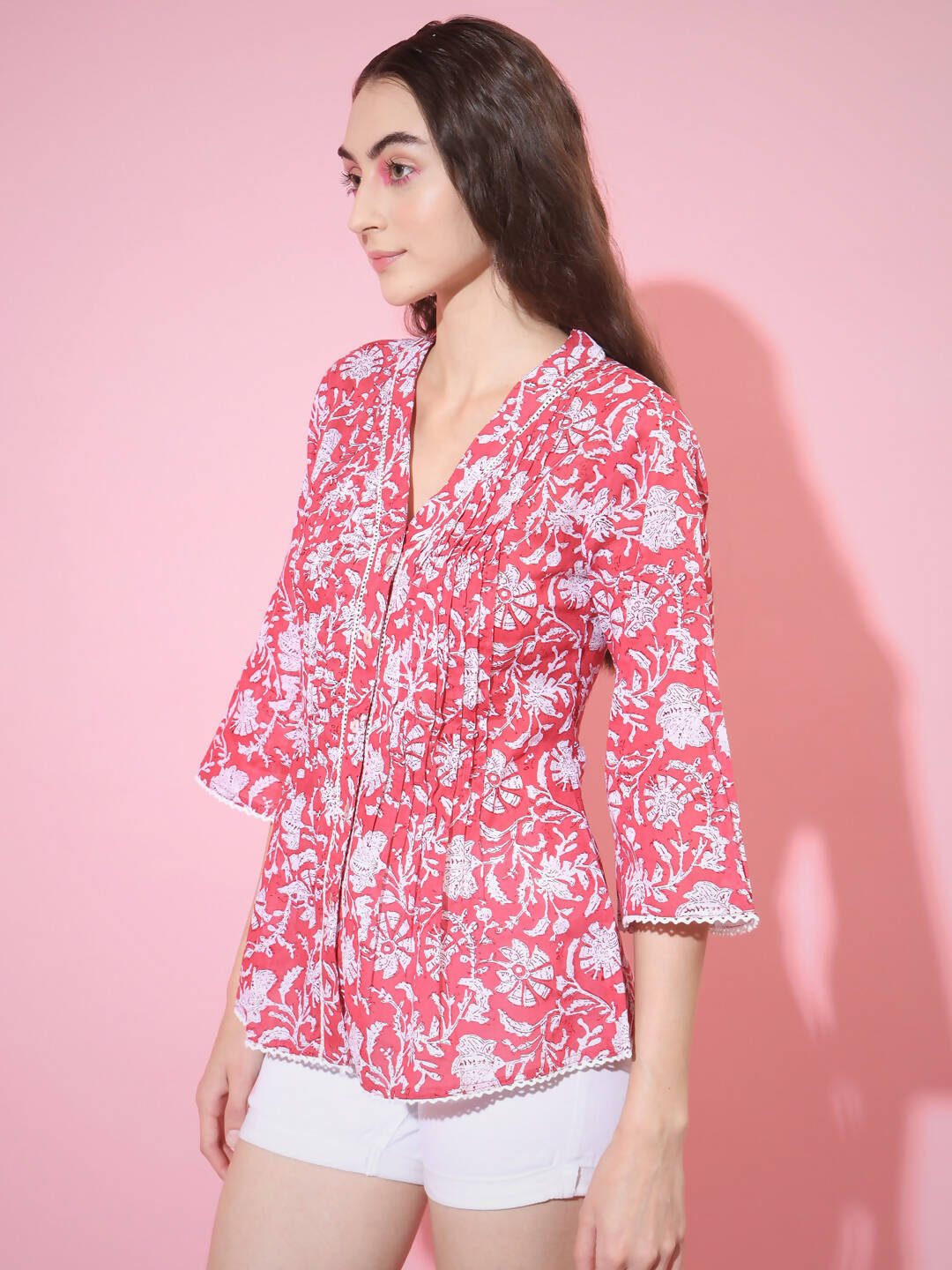 Myshka Women's Red Printed V-Neck Top - Distacart