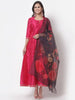 Myshka Women's Pink Silk Solid 3/4 Sleeve Round Neck Casual Anarkali Gown