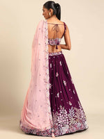 Thumbnail for House of Panchhi Burgundy Georgette Sequins and thread embroidery Lehenga choli & Dupatta - Distacart