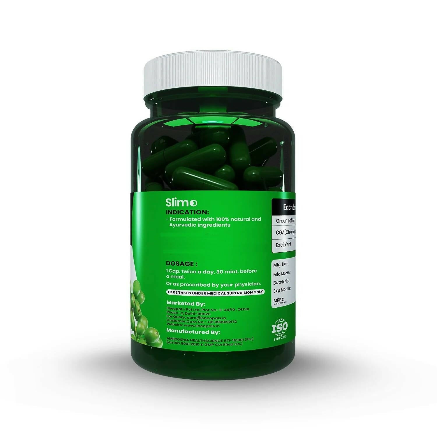 Sheopal's Slimo Pure & Natural Green Coffee Extract Capsules - Distacart
