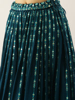 Thumbnail for House of Panchhi Women Teal Georgette Sequins Work Lehenga & Blouse with Dupatta - Distacart