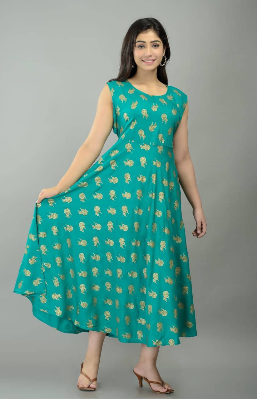 Vamika Sky Blue Rayon Gold Printed Party Wear/Casual Wear Kurti - Distacart