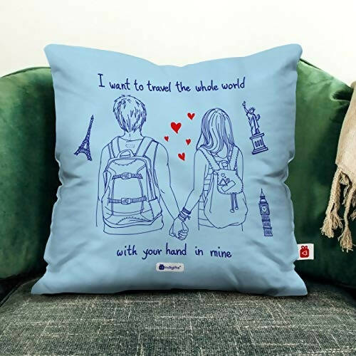 Indigifts Valentine Gifts For Girlfriend Travel Quote Blue Cushion Cover With Filler - Distacart