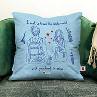 Thumbnail for Indigifts Valentine Gifts For Girlfriend Travel Quote Blue Cushion Cover With Filler - Distacart