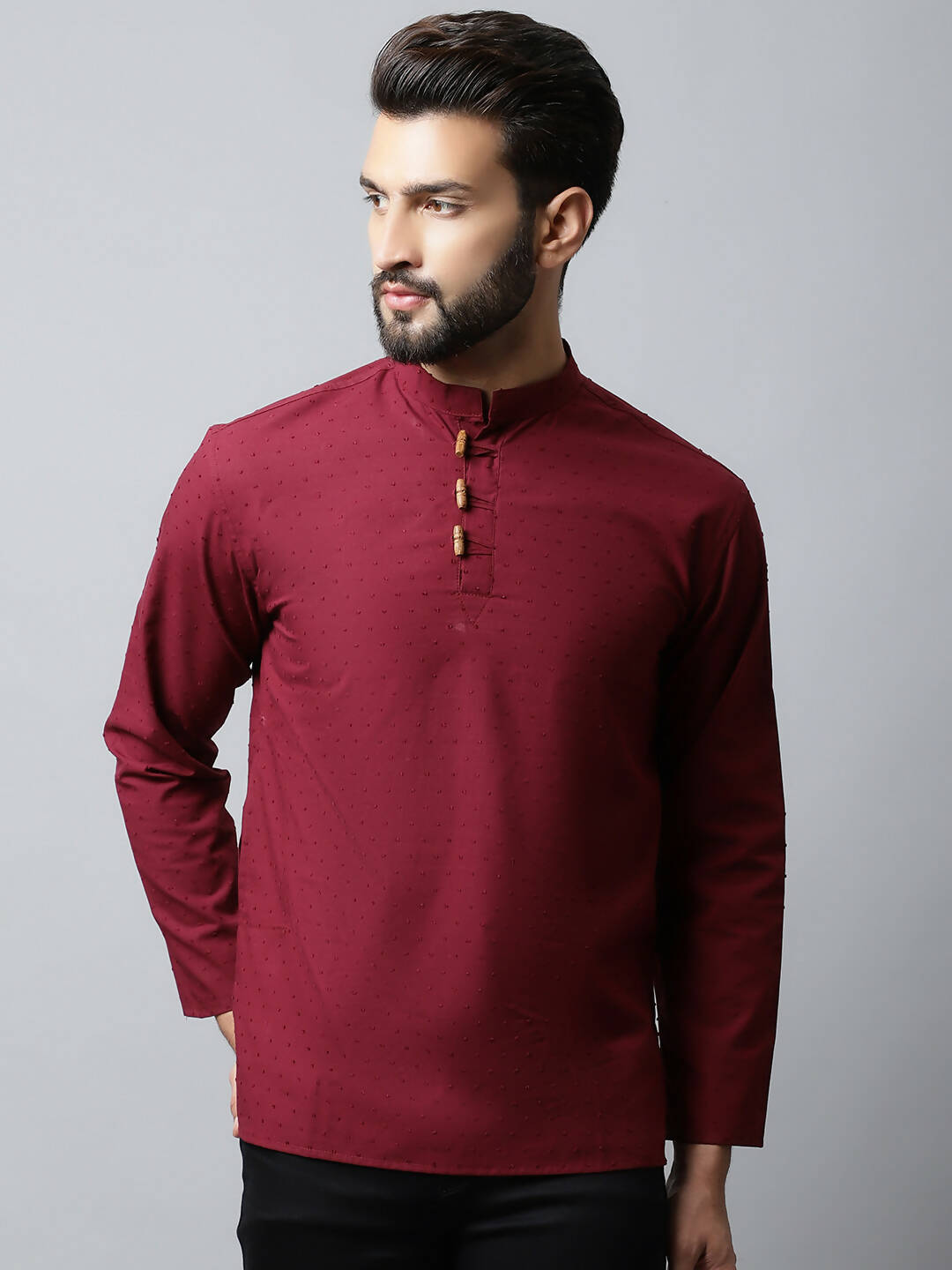 Even Apparels Maroon Color Pure Cotton Men's Kurta With Side Placket (SLD1182) - Distacart
