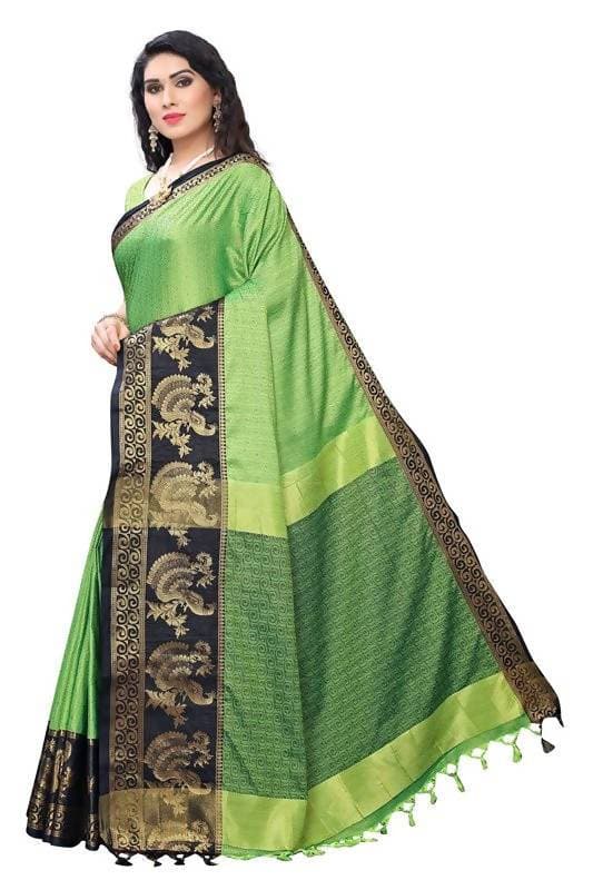 Vamika Banarasi Jacquard Weaving Green Saree (DHONI GREEN)