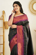 Thumbnail for DEIANA'S Beautiful Golden Jari with New Design Soft Lichi Silk Saree - Black - Distacart