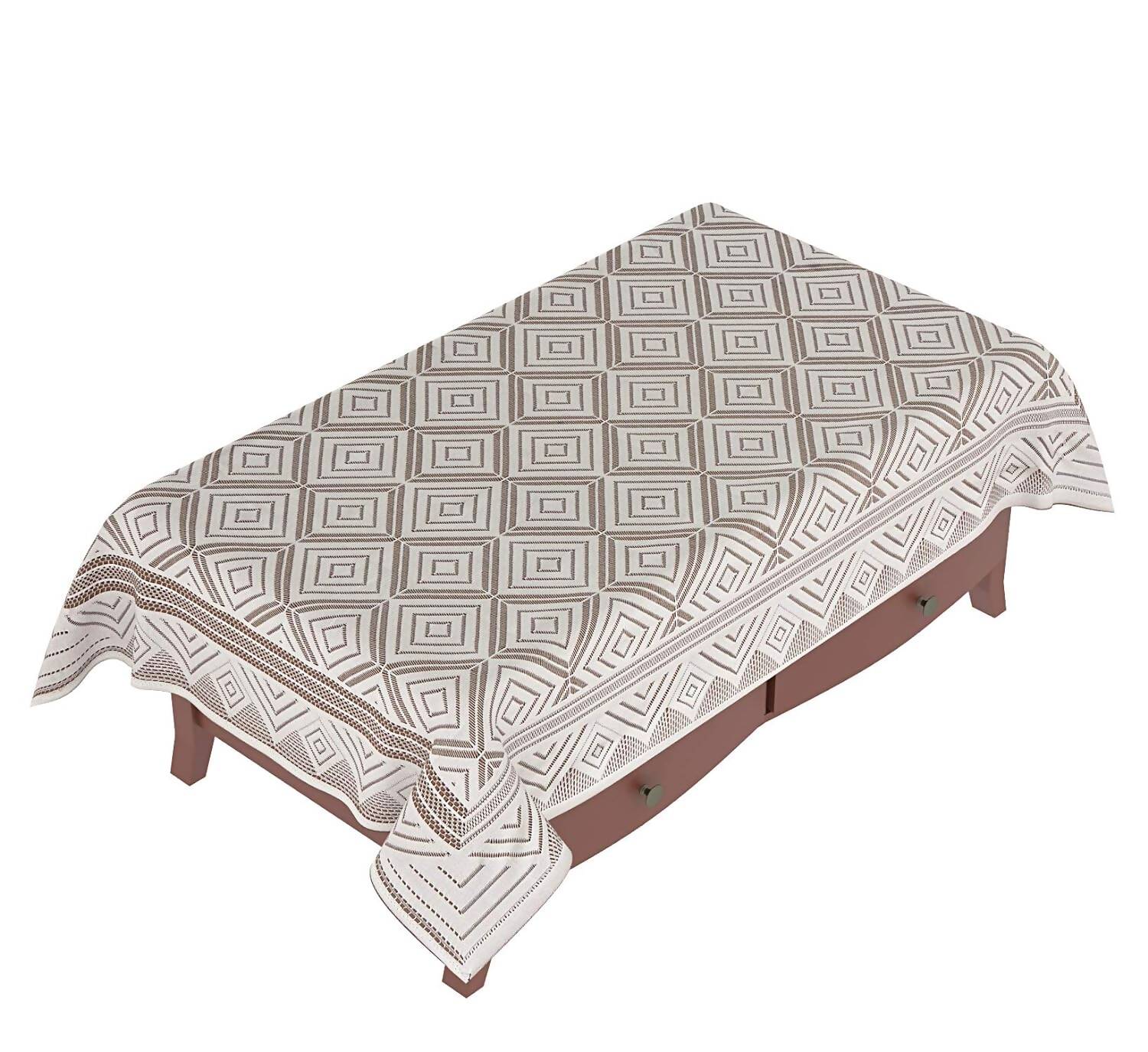 Yellow Weaves Cotton Geometric Designer Net Rectangular Center 4 Seater Table Cover - Off White - Distacart