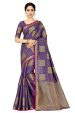 Thumbnail for Mimosa Women's Kanchipuram Tussar Silk Purple Saree - Distacart