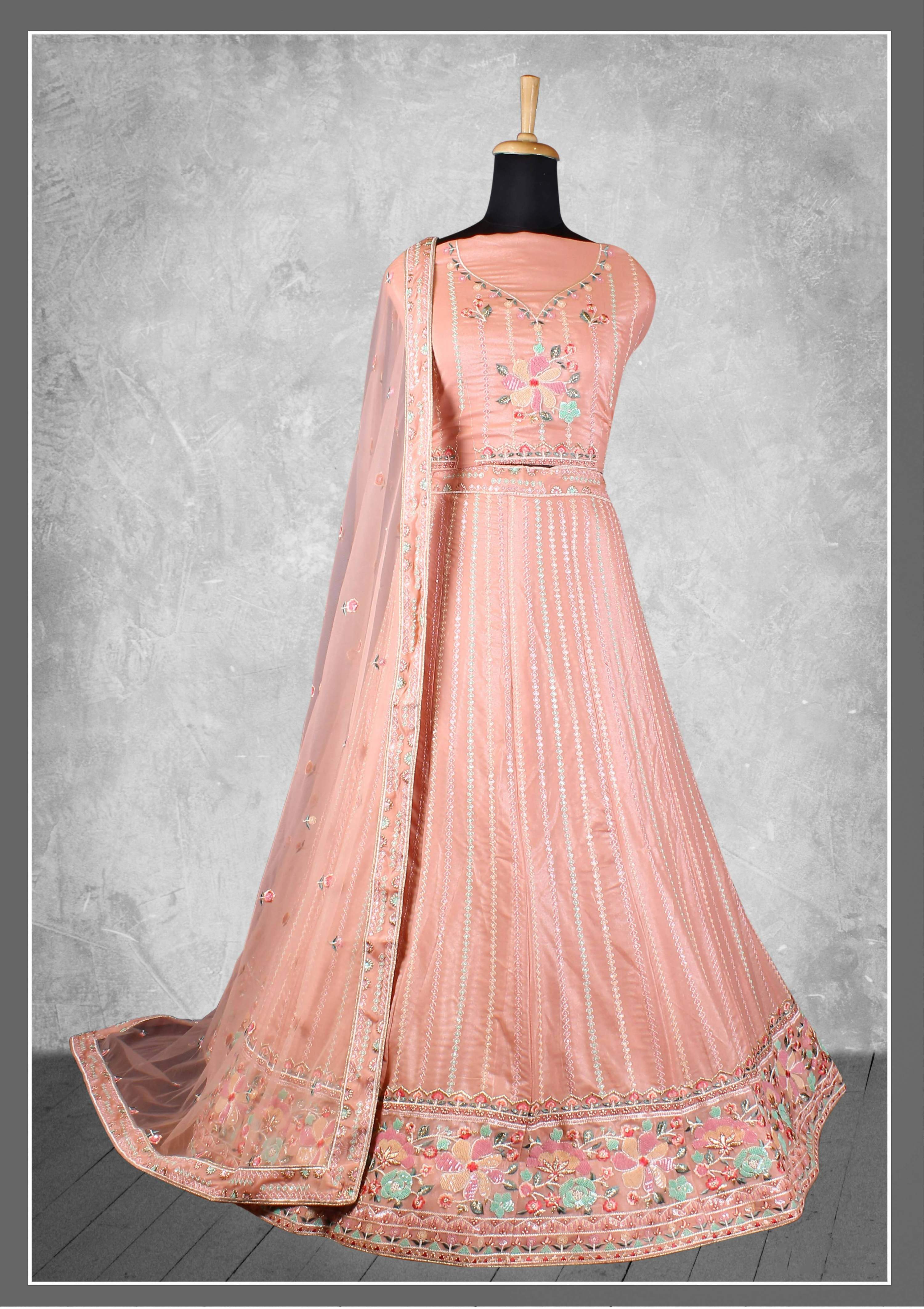 Peach Georgette Embroidery & Sequence Work Semi-Stitched Lehenga Choli - Nimaya Kangan - Distacart