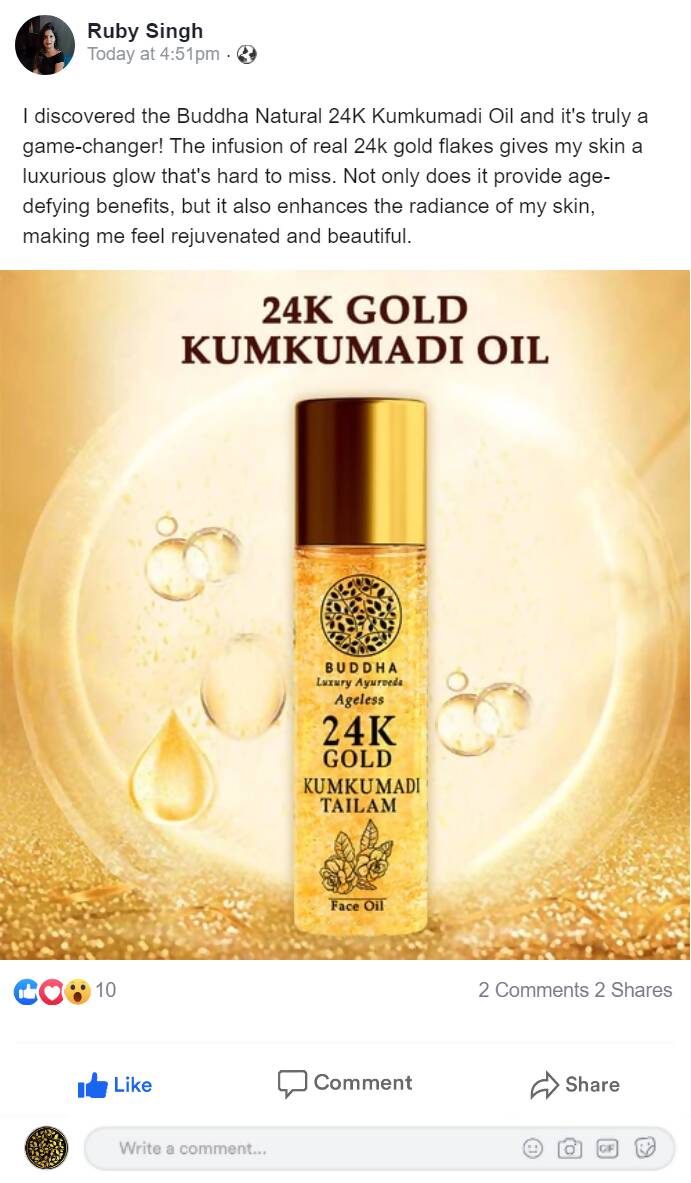 Buddha Natural 24k Gold Kumkumadi Oil - Distacart