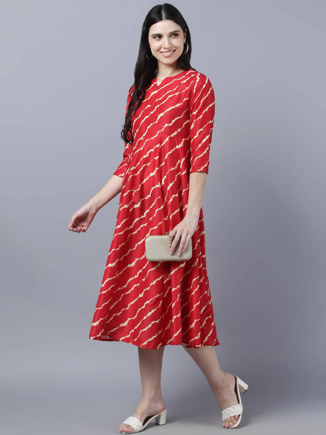 Myshka Women's Stylish Red 3/4 Sleeve Dress - Distacart