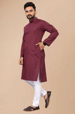 Thumbnail for Men's Burgundy Striped Cotton Kurta - Mahotsav - Distacart