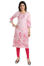 Thumbnail for Snehal Creations Pretty Pink Rayon Textured Print Long Kurta For Women - Distacart