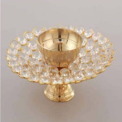 Puja N Pujari Brass Crystal Lotus Akand Diya