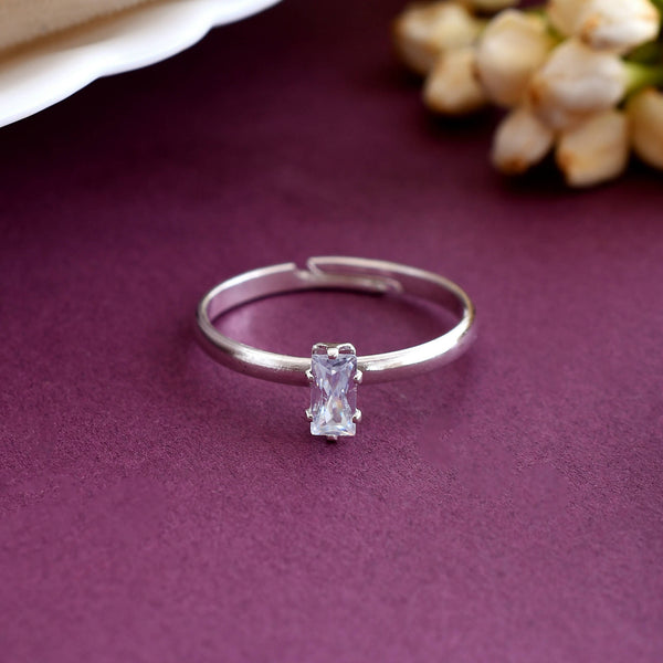 VOJ white CZ-detail Stainless Steel Cubic Zirconia Silver Plated adjustable finger Ring - Distacart