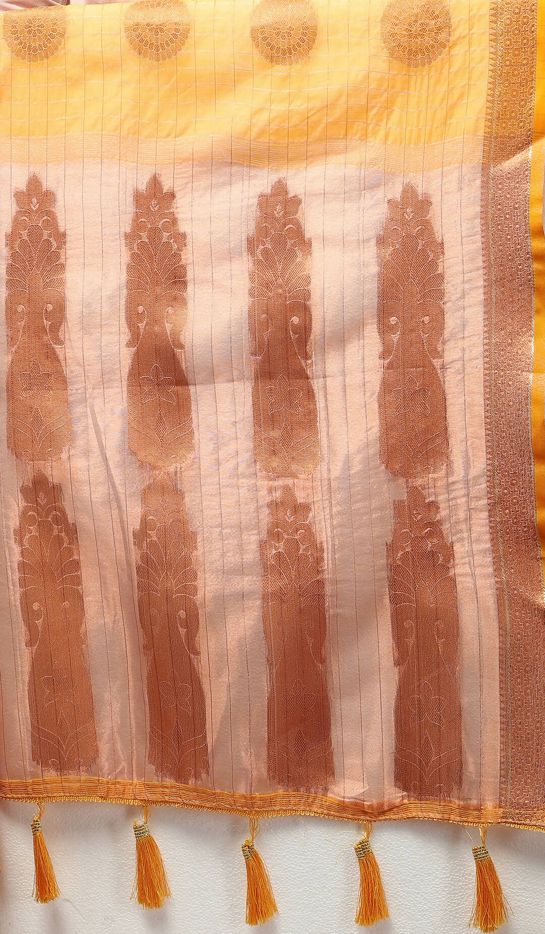 Lorenvalley Fashion Orange Cotton with Woven Design Zari Weaving Saree - Distacart