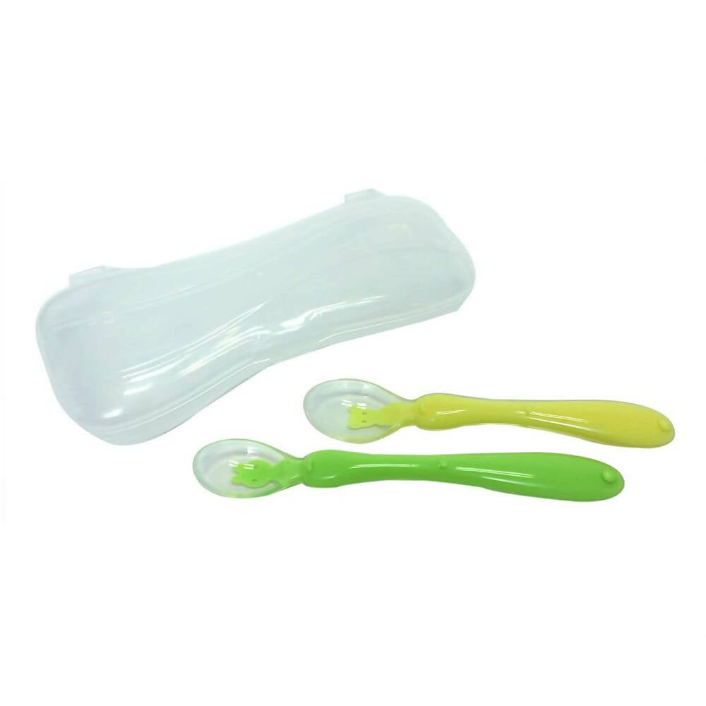 Safe-O-Kid Soft Silicone Tip Spoons Set Box (2 Spoons), Yellow & Green - Distacart