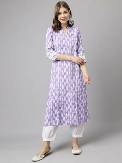 FIORRA Women's Light Purple Cotton A-Line Kurta Set - Distacart