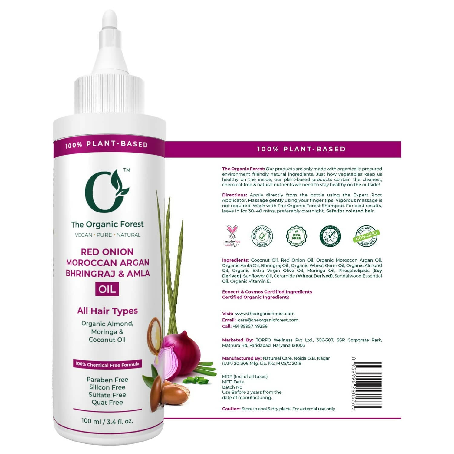 The Organic Forest Red Onion, Moroccan Argan, Bhringraj & Amla Hair Oil - Distacart