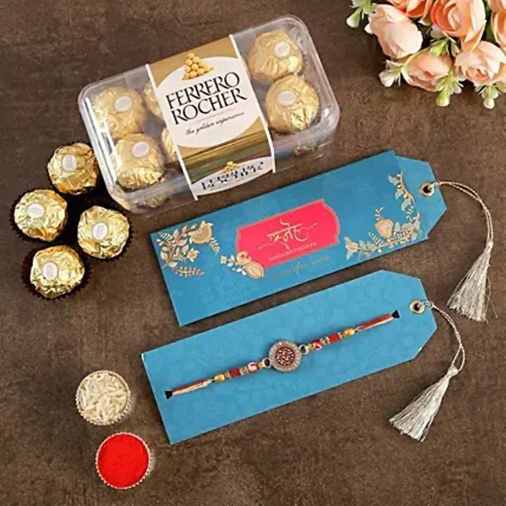 Meenakari Work Rakhi & Ferrero Rochers Box