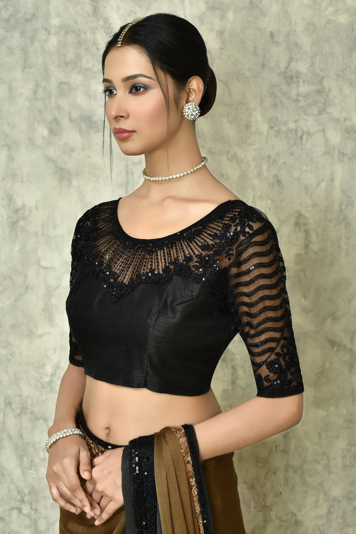 Brown Silk Solid Designer Saree with Blouse - Purvi - Distacart