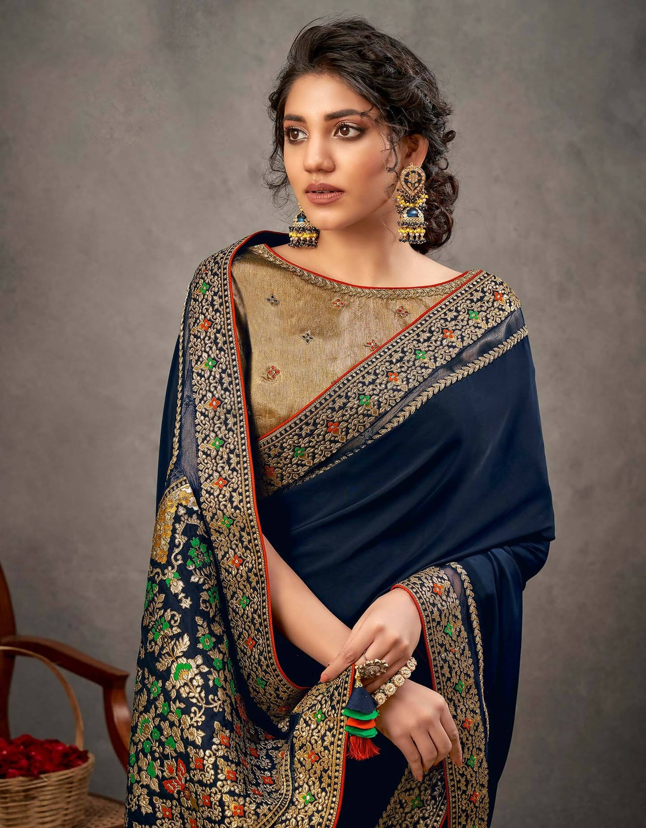 Multi Color Satin Silk Thread And Cord Embroidery Saree - Norita Arinya - Distacart