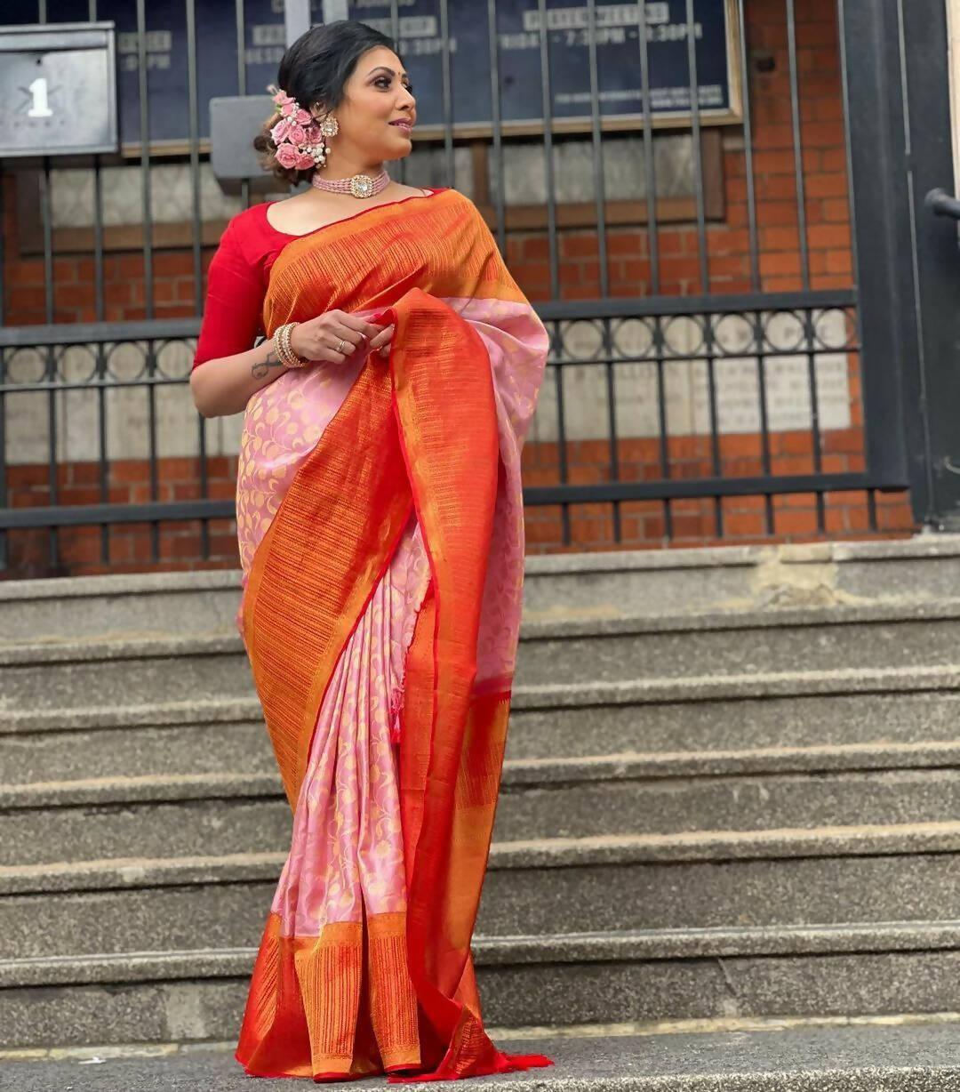 DEIANA'S Beautiful Golden Jari with New Design Soft Lichi Silk Saree - Peach - Distacart