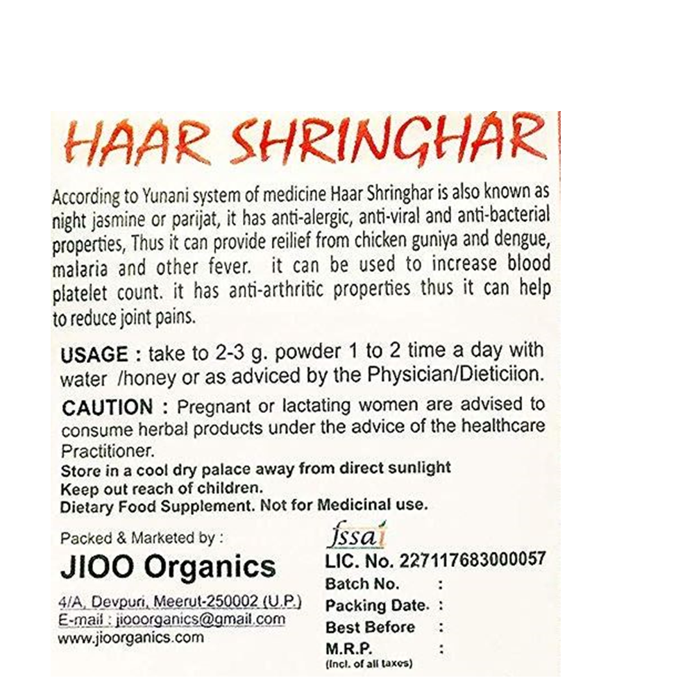 Jioo Organics Dry Haar Shringhar Flower (Parijat) Night Jasmine