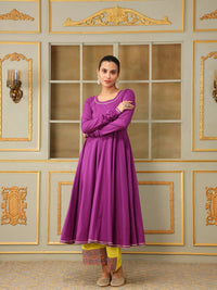 Thumbnail for Pomcha Jaipur Purple Saadgi Bagni Lace Anarkali Set - Distacart
