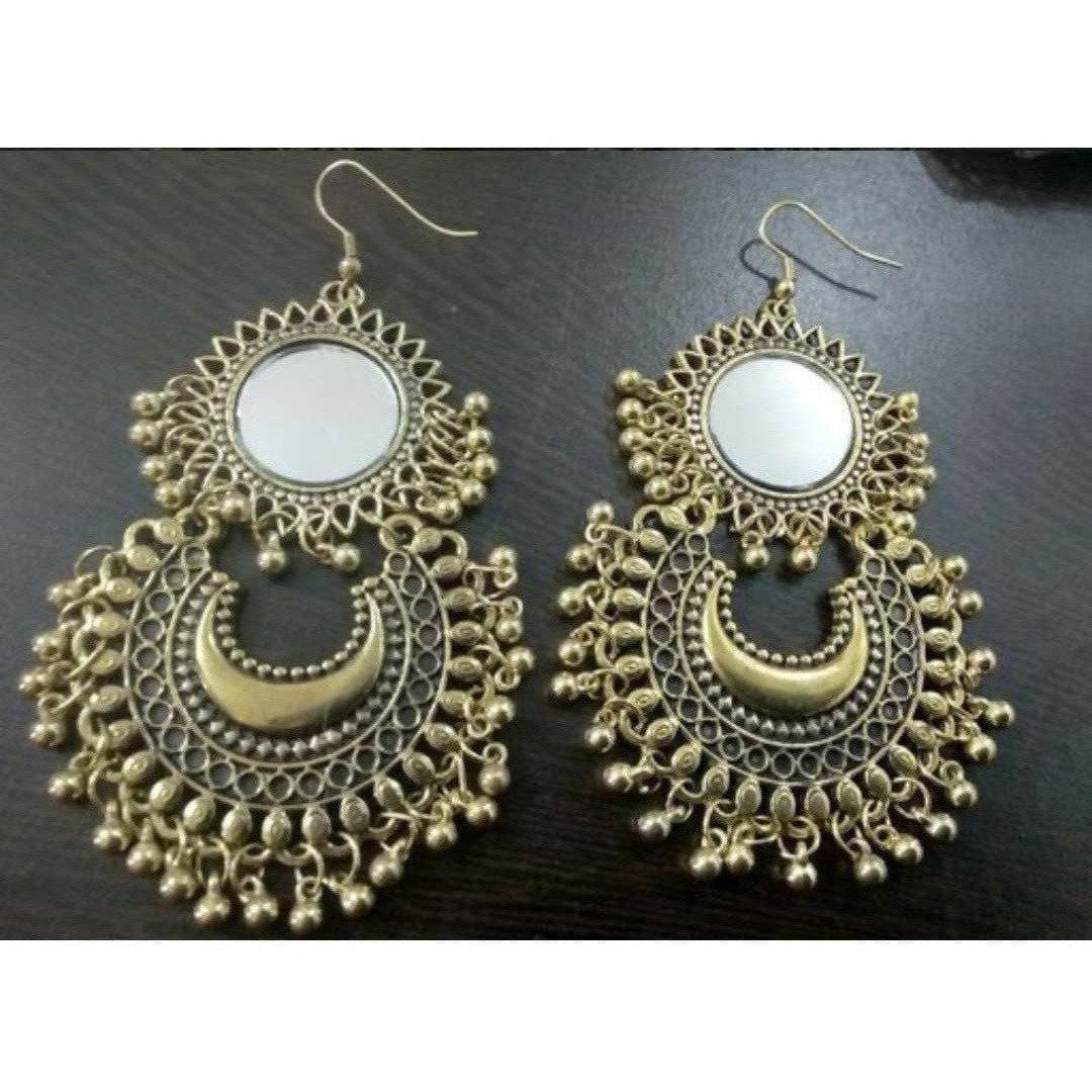 Gold Color Half Moon And Sun Design Earrings